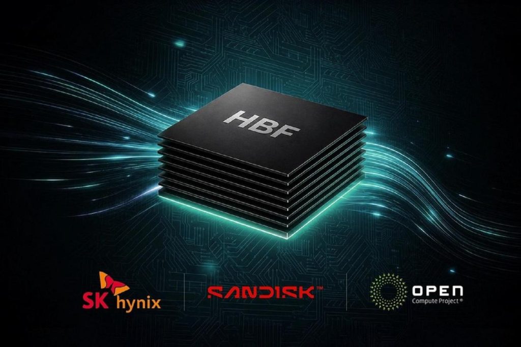 Teknologi High-Bandwidth Flash HBF untuk meningkatkan kapasitas dan kecepatan memori pada akselerator AI.